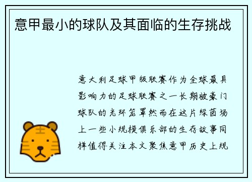 意甲最小的球队及其面临的生存挑战